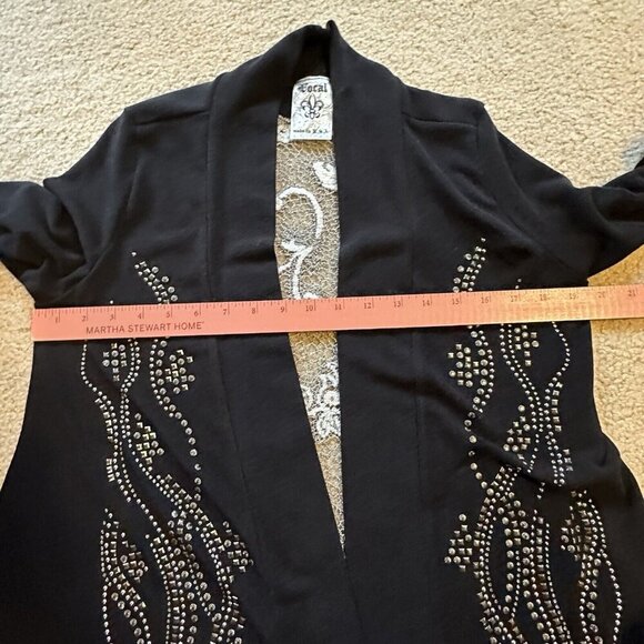 Vocal Cardigan Women's M Black‎ Embroidered Lace Embellished Open Front New - Picture 8 of 9
